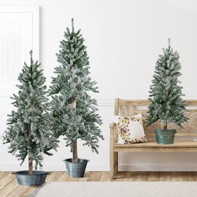 Set of 3 Slim Flocked Alpine Artificial Christmas Trees 6' - Unlit