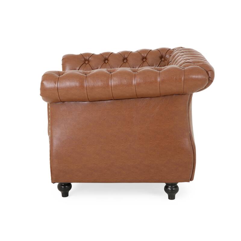 Chesterfield Accent Chairs, Faux Leather Club Chair, Button Tufted Single Sofa Chair with Nailhead Trim, Rolled Arms