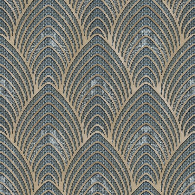 Galerie Wallcoverings Utopia Collection Arch Array Luster Finish Vinyl on Non-woven Wallpaper Roll - 33-feet long x 21-inches wide - Blue