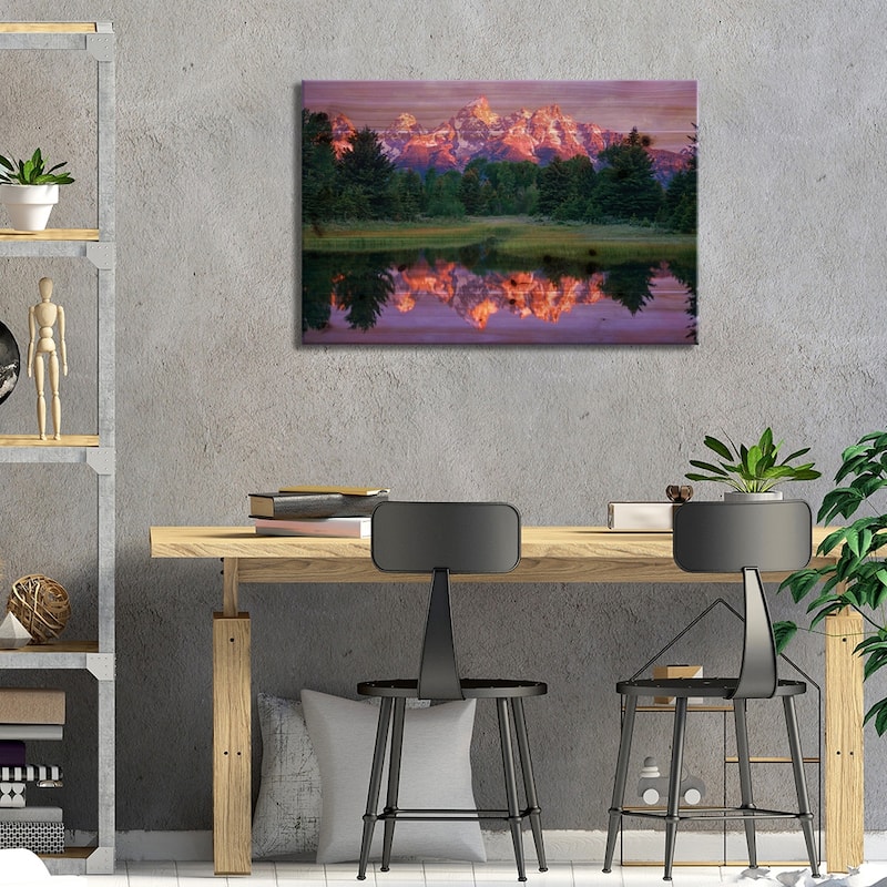 Grand Teton Range And Cloudy Sky At Schwabacher Landing, Grand Teton National Park, Wyoming Print On Wood by Tim Fitzharris