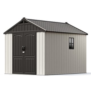 Patiowell 8' x 6' / 8' x 8' / 8' x 10 '/ 8' x 12' Plastic Outdoor Shed With Floor for Patio Furniture, Tools (Kick-It Shed)