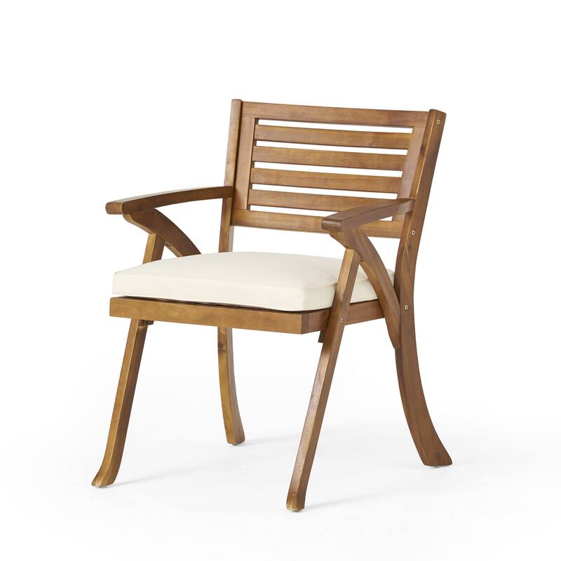 5-Piece Outdoor Acacia Wood Dining Set with Square Table and 4 Cushioned Chair