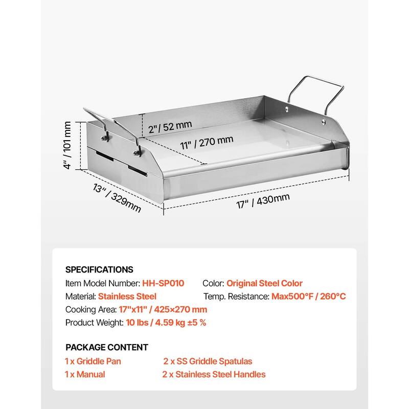 Anmytek 17x13 Inch Stainless Steel Flat Top Griddle
