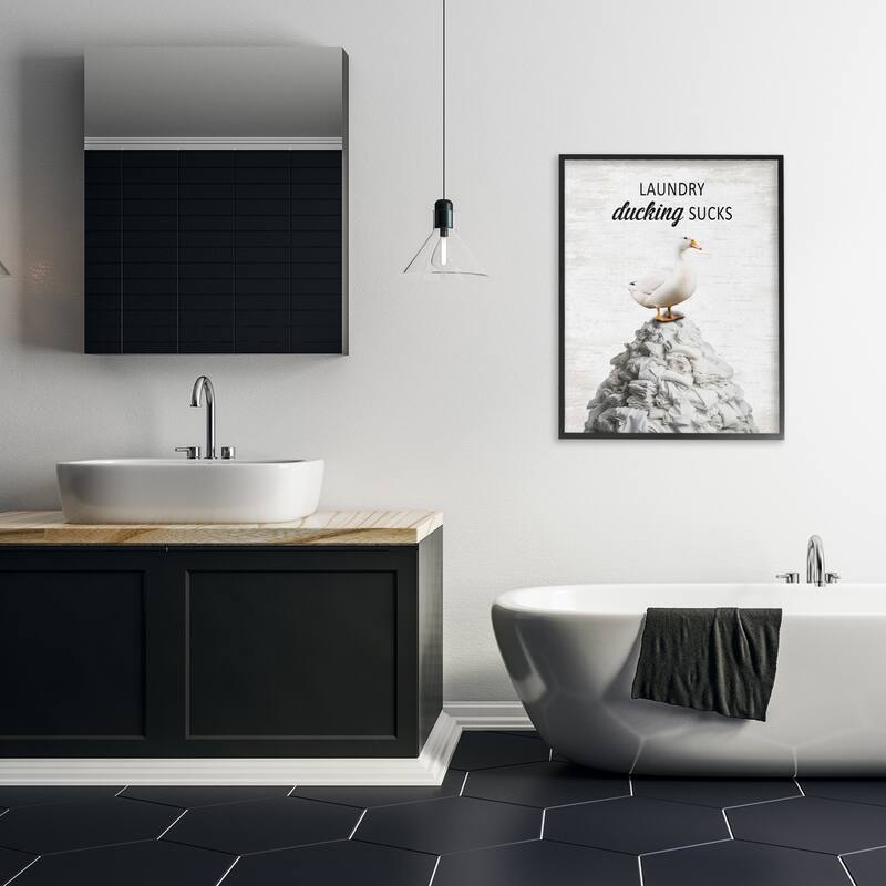 Stupell Duck & Laundry Pile Framed Giclee Art Design By Lettered and Lined
