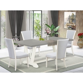 East West Furniture 5 Piece Dining  Table Set- a Kitchen Table and 4 Linen Fabric Dining Chairs(Finish Options)