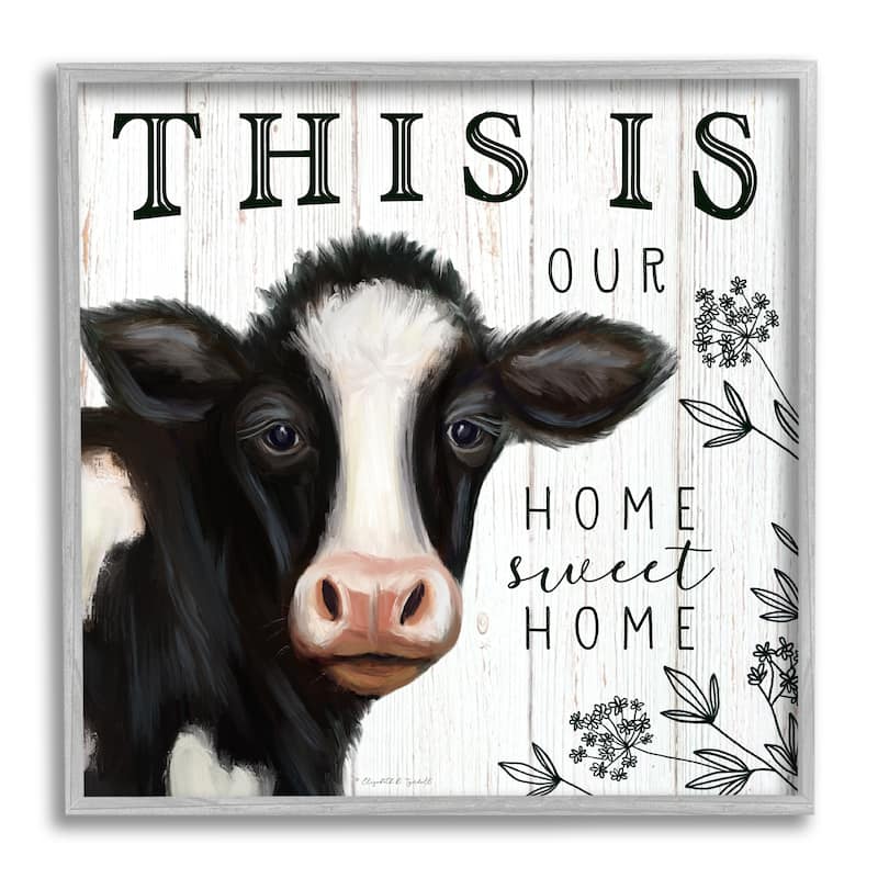 Stupell Our Home Sweet Home Phrase Dairy Farm Cow Framed Wall Art - Black - 12 x 12 - Grey