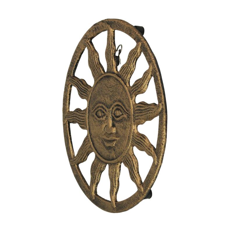 Cast Iron Sun Face Trivet Distressed Gold Finish, Heat-Resistant - 7.75 X 7.75 X 0.75 inches