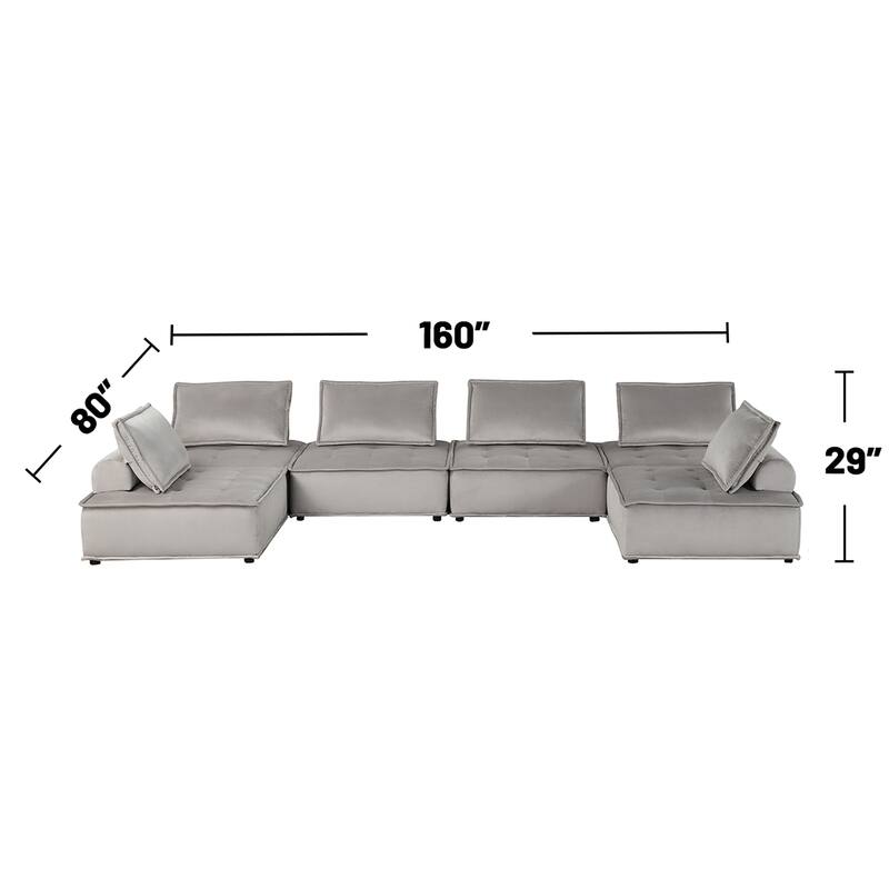 Velvet Upholstered 6-Seater Modular Sectional Sofa