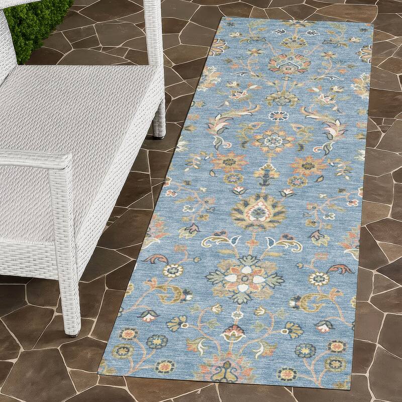 Machine Washable Indoor/ Outdoor Traditional Basalt Chantille Rug - Denim - 2'3" x 7'6"