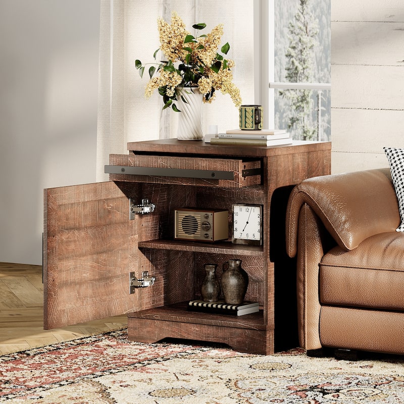 WAMPAT Farmhouse Nightstand with Drawer and Cabinet for Bed Room