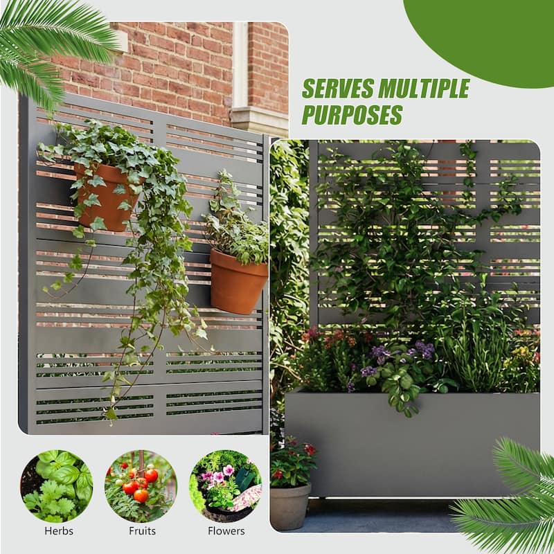 Outdoor Metal Galvanized Privacy Screen Planter Box with Trellis Lockable Wheels