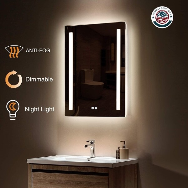 Shop Led Bathroom Mirror 24 X 32 Inch Anti Fog Night Light Dimmable Touch Button Super Slim Vertical Wall Mounted Way Only Overstock 31433070