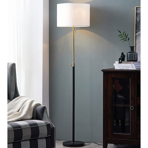 KAWOTI 65" Gold/ Black Adjustable Floor Lamp with Fabric Shade