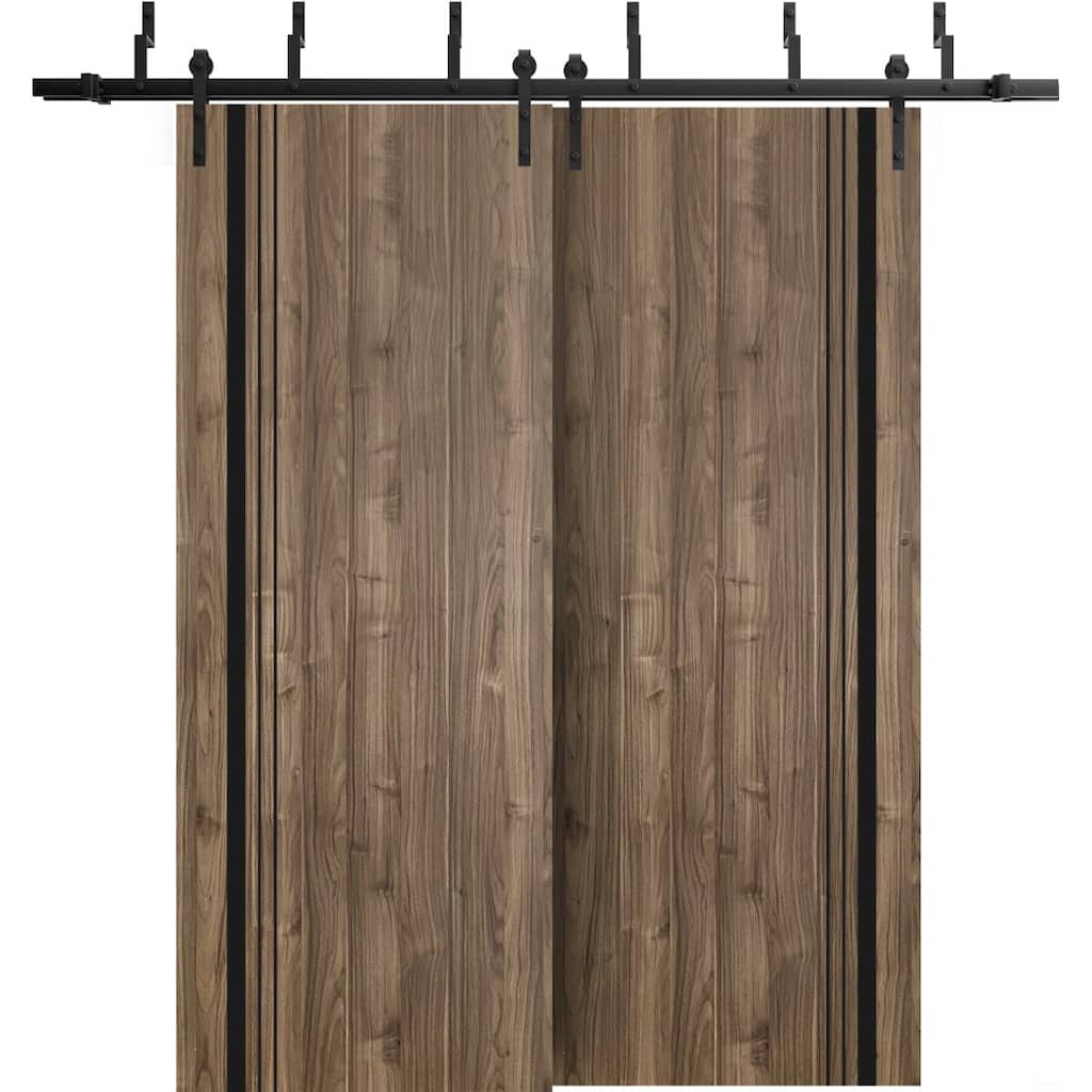 Barn Bypass Doors 72 x 80 Planum 0011 Walnut with Sturdy 6.6ft