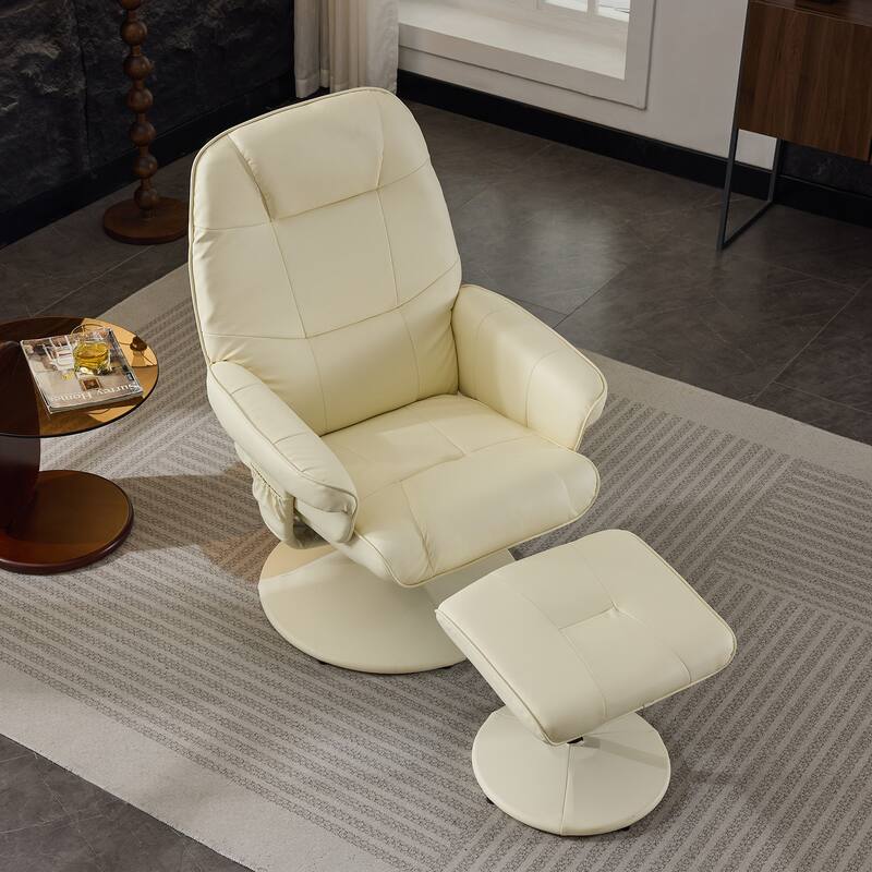 Massage Recliner Chair, 360° Swivel PU Leather Reclining Chair with Wrapped Base, Seat Heating and 140° Adjustable Backrest
