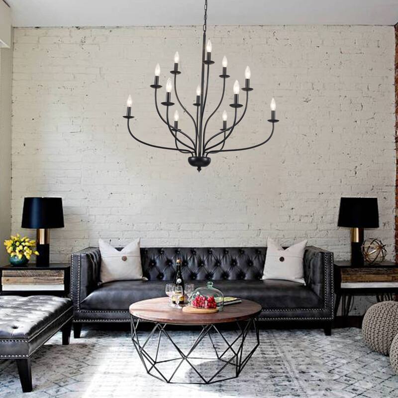 12-Light Candlestick Hanging Linear Chandelier Lighting 3-Tier Ceiling Light Fixture for Kitchen Island