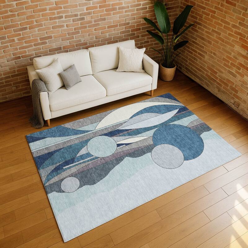 Machine Washable Indoor/ Outdoor Contemporary Retro Chantille Rug