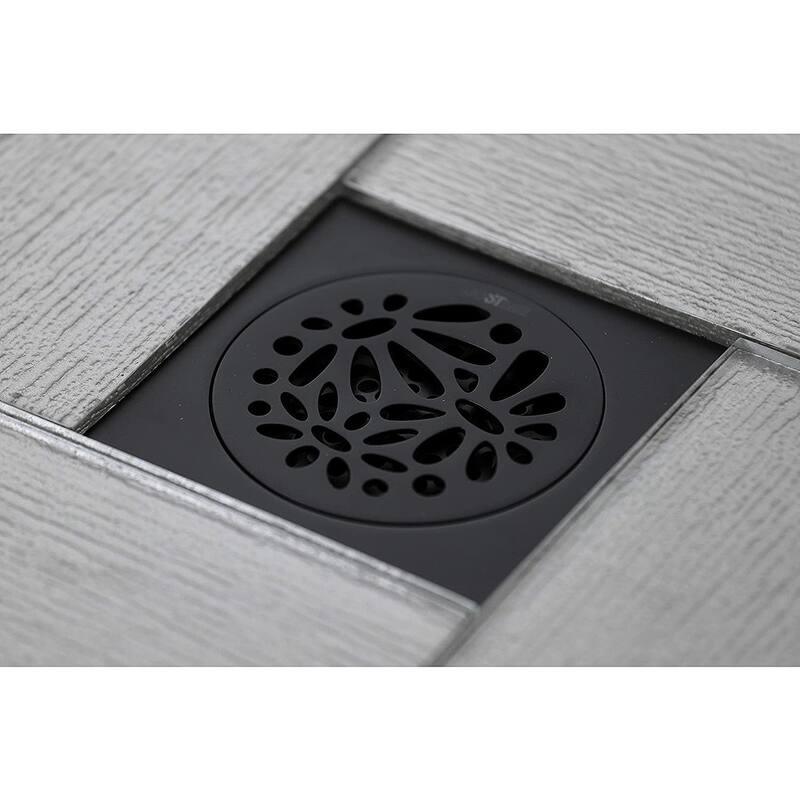 Kingston Brass Watercourse 4" Wide Floral Square Shower Drain