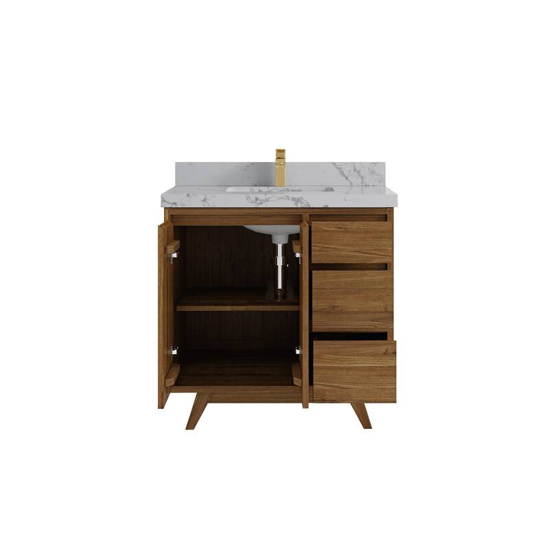 Willow Collections 36 in. W x 22 in. D Madison Teak Center Sink Bathroom Vanity with Countertop