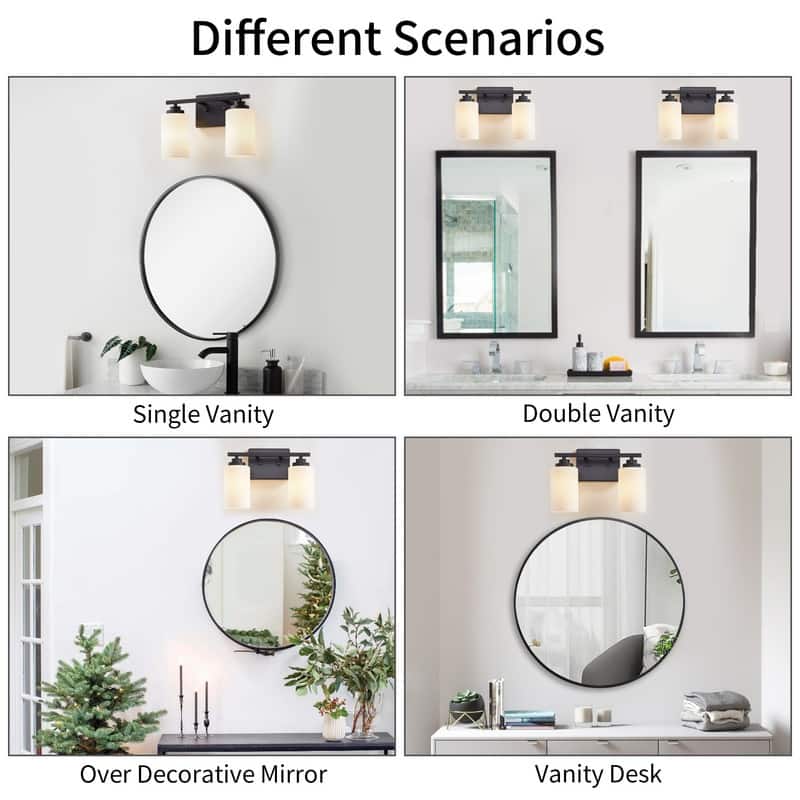 KAWOTI 2-Light Dimmable Bathroom Vanity Light with Frosted White Glass