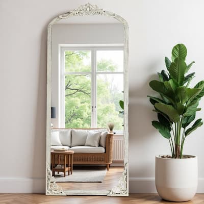 Rustic Arched Solid Wood Framed DIY Carved Full Length Mirror
