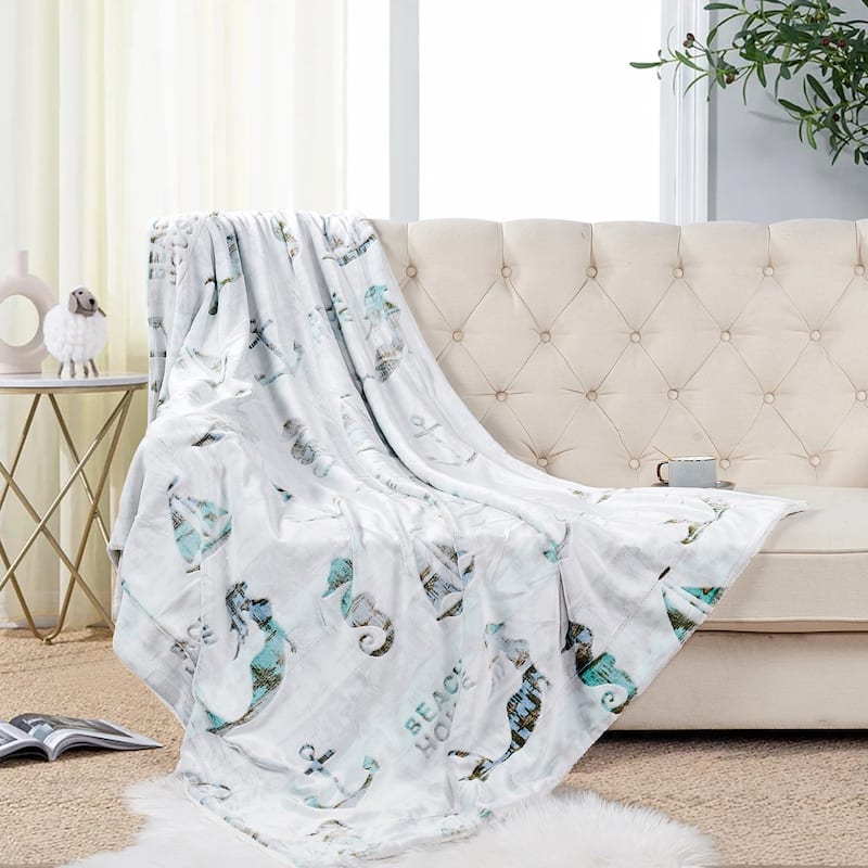 Beach House Flannel Velvet Bed Couch Throw Blanket