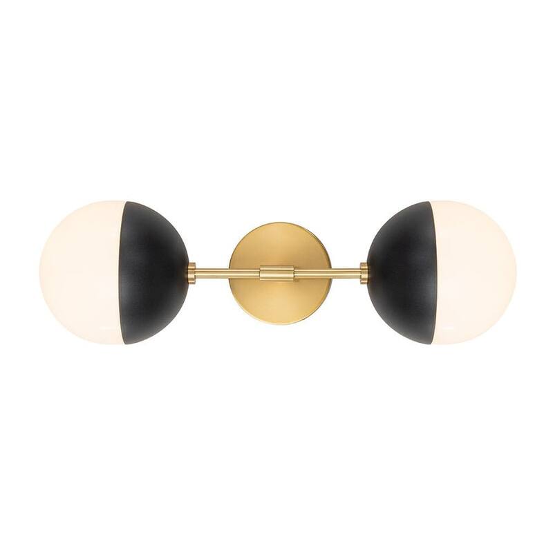 Mid-century 2-Light Opal Glass Globe Armed Wall Sconce - Brass