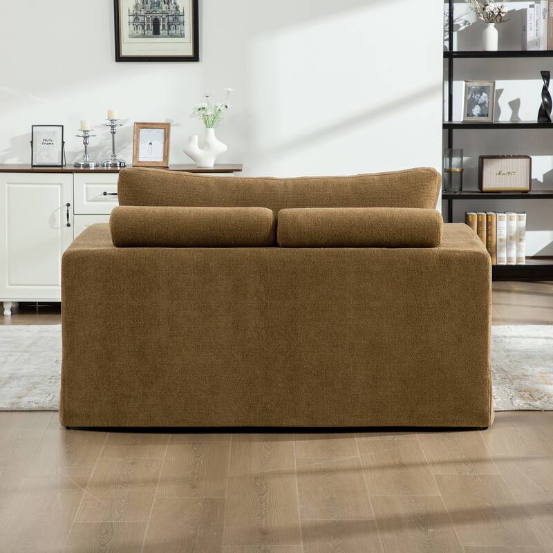 56.3" Wide Extra Large Chenille Sofa Bed, Sturdy Metal Legs, Strong Load-Bearing for Living Room, Bedroom, Apartment