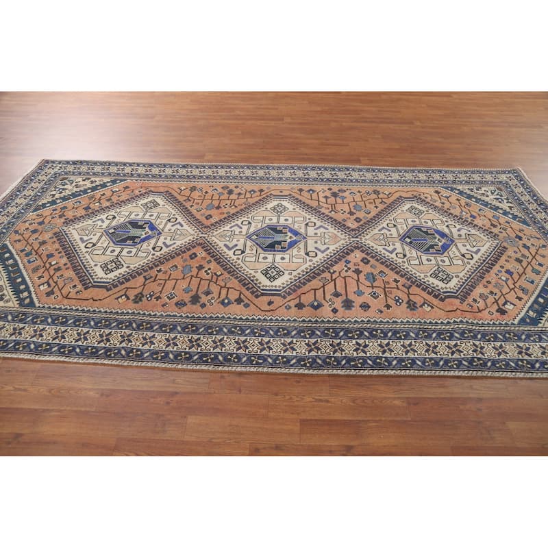 Geometric Bakhtiari Vintage Persian Area Rug Hand-Knotted Wool Carpet - 5'0" x 10'0"