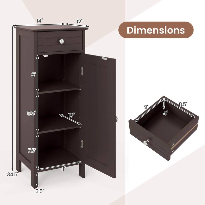 Costway Bathroom Floor Cabinet Storage Organizer Free-Standing with - See details