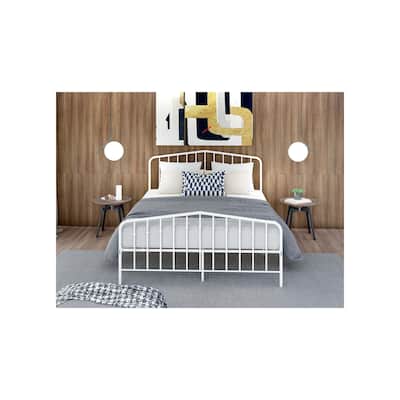 Full Bed Frame with Metal Legs - Modern Deluxe Bed - Powder Coated White Finish