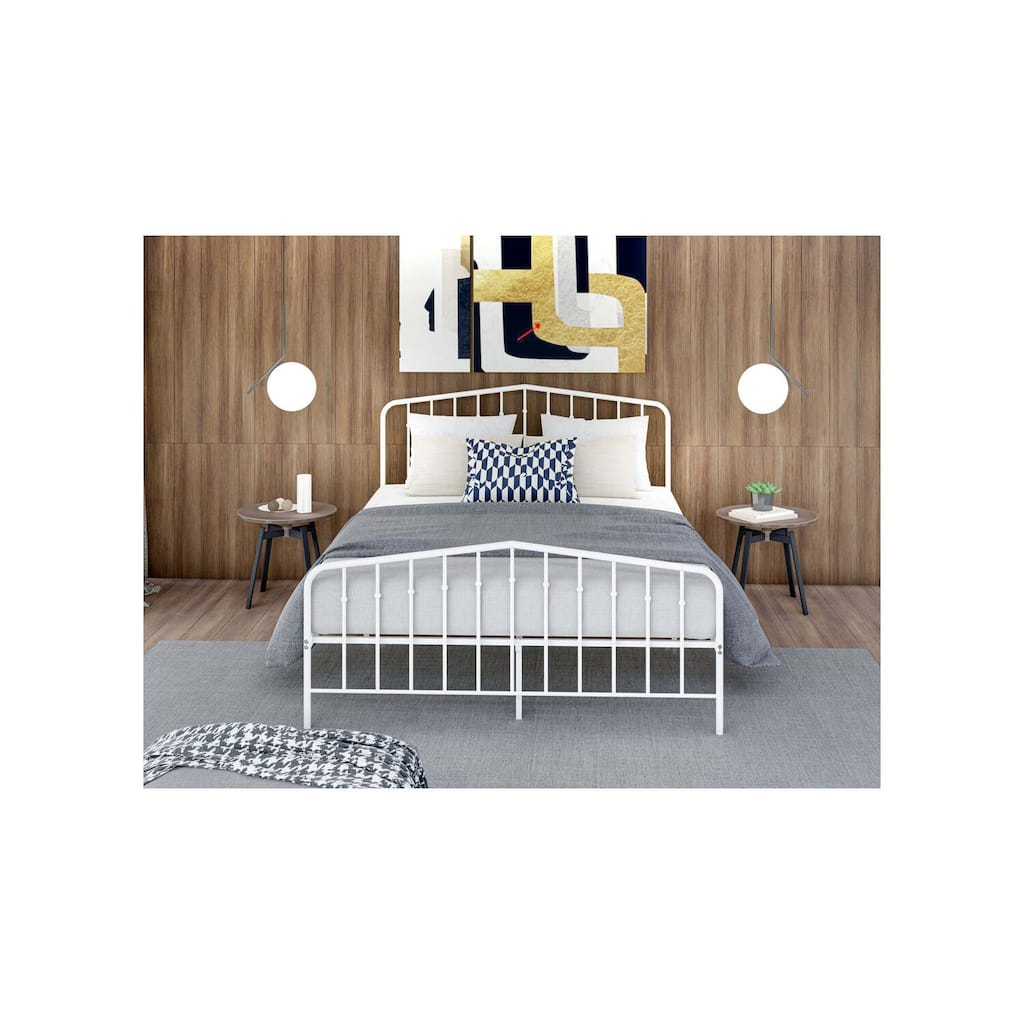 Full Bed Frame with Metal Legs - Modern Deluxe Bed - Powder Coated White Finish