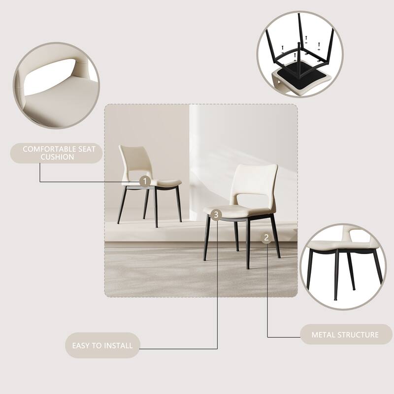 Modern Minimalist Pu Leather Dining Chairs Set Of 2, Comfortable Backrest Design, Metal Leg Support, Suitable For Restaurants