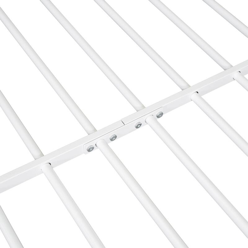 White Full Size Metal Wood House Bed Frame with Shelves and Lights for Kids