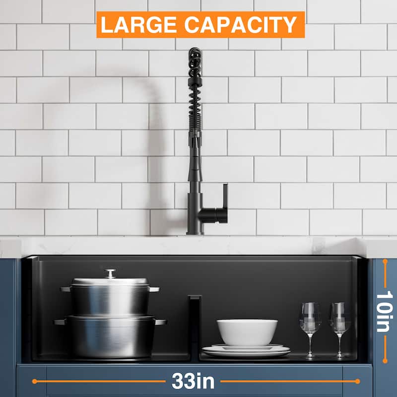 33 inch Upgrade Black Doubel Bowl Undermount Workstation Stainless Steel Sink, 18 Gauge Single Bowl Stainless Steel