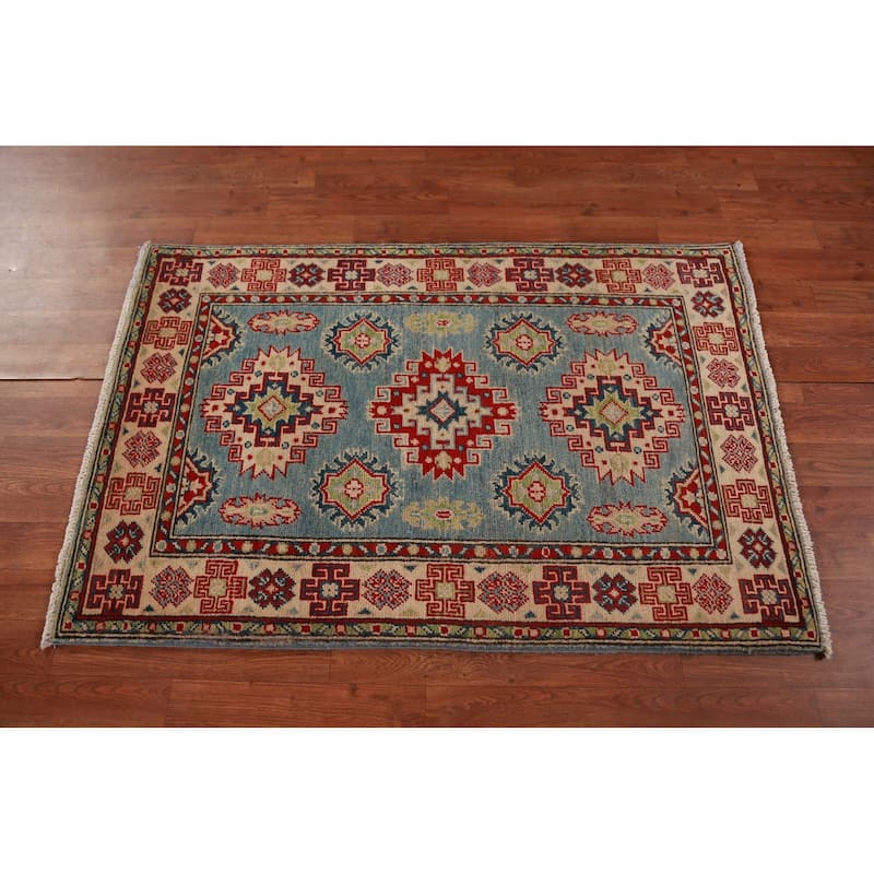 Blue Kazak Foyer Rug Traditional Oriental Handmade Wool Carpet - 2'8"x 4'1"