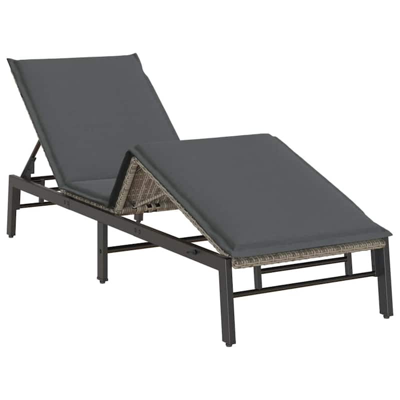 vidaXL Sun Lounger Grey PE Rattan, Powder-Coated Steel Adjustable - 23.2 x 78.7 x 26.4