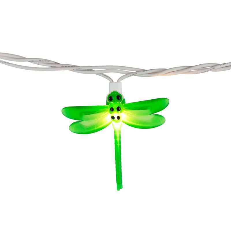 10 Dragonfly Summer Garden Outdoor Patio Lights, 7.25ft White Wire