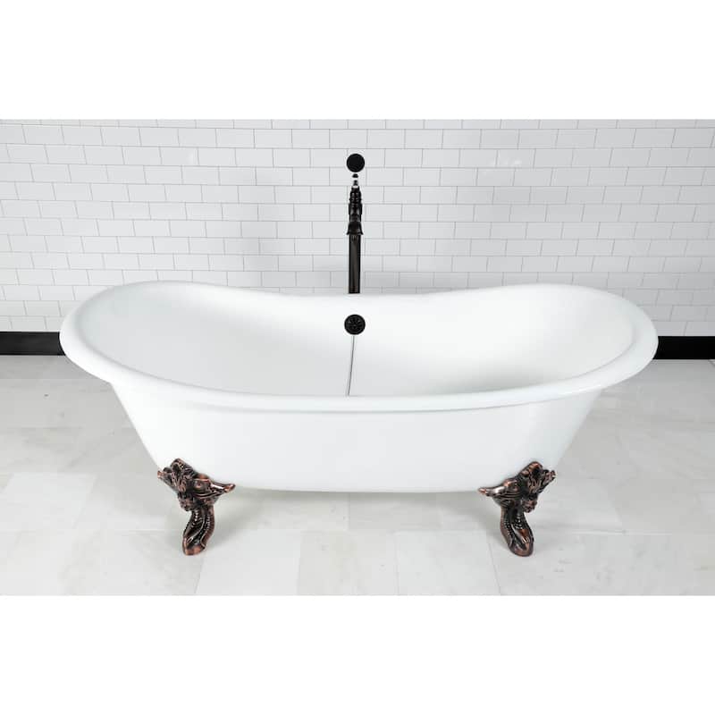 Kingston Brass Aqua Eden 72 Clawfoot Cast Iron Soaking Tub with Center