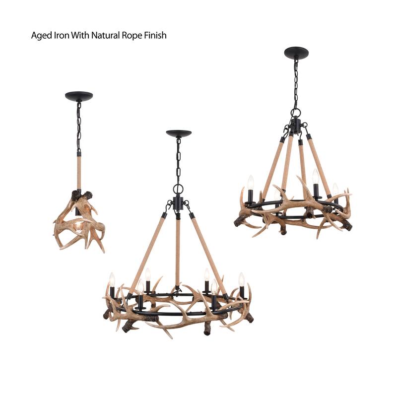 Breckenridge Bronze Rustic Antler Chandelier Natural Rope Accent