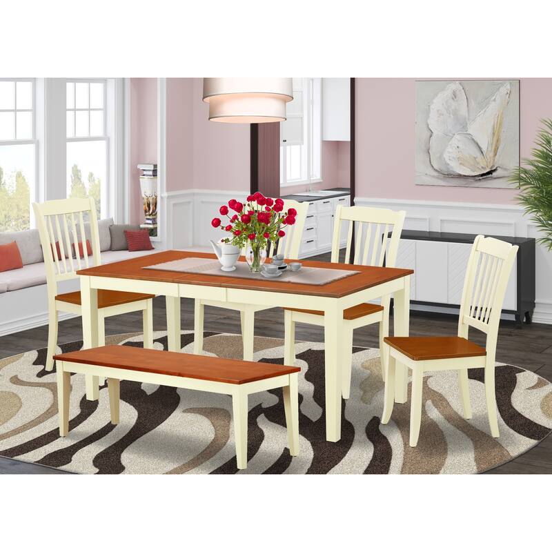 HomeStock 21-Piece Mahogany Finish Solid Wood Top-Dining Room Set-Seats 4