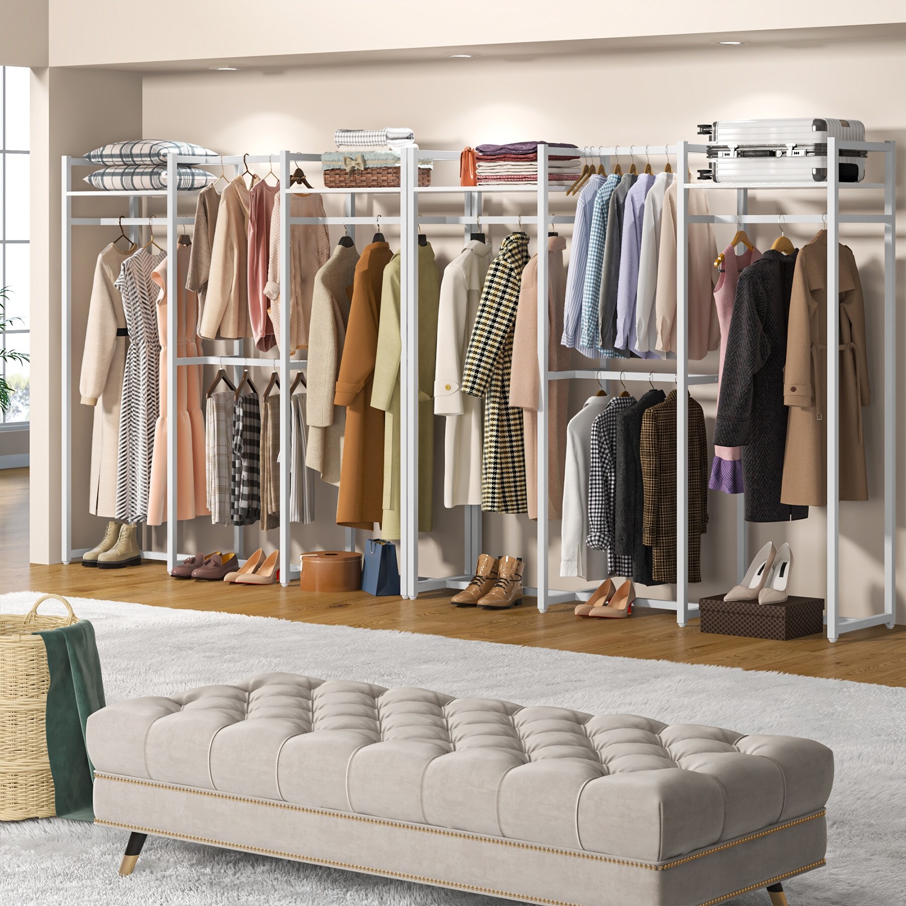 Garment Rack Heavy Duty Clothes Rack Free Standing Closet Organizer with  Shelves and 4 hanging Rods - 18 wide - On Sale - Bed Bath & Beyond -  34502387