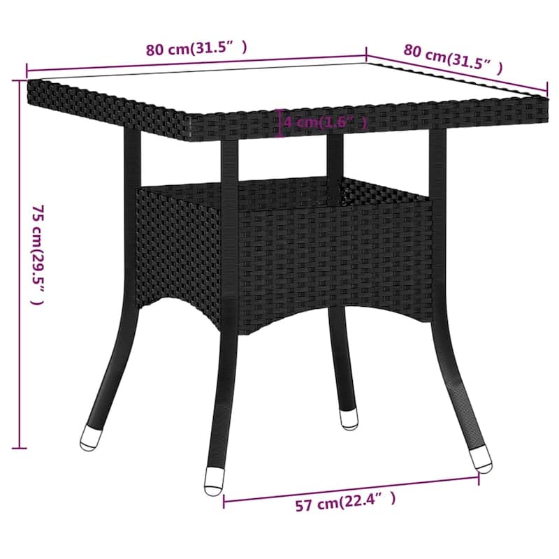 vidaXL Garden Dining Set Black, Cream White Poly Rattan Medium - 31.5 x 31.5 x 29.5