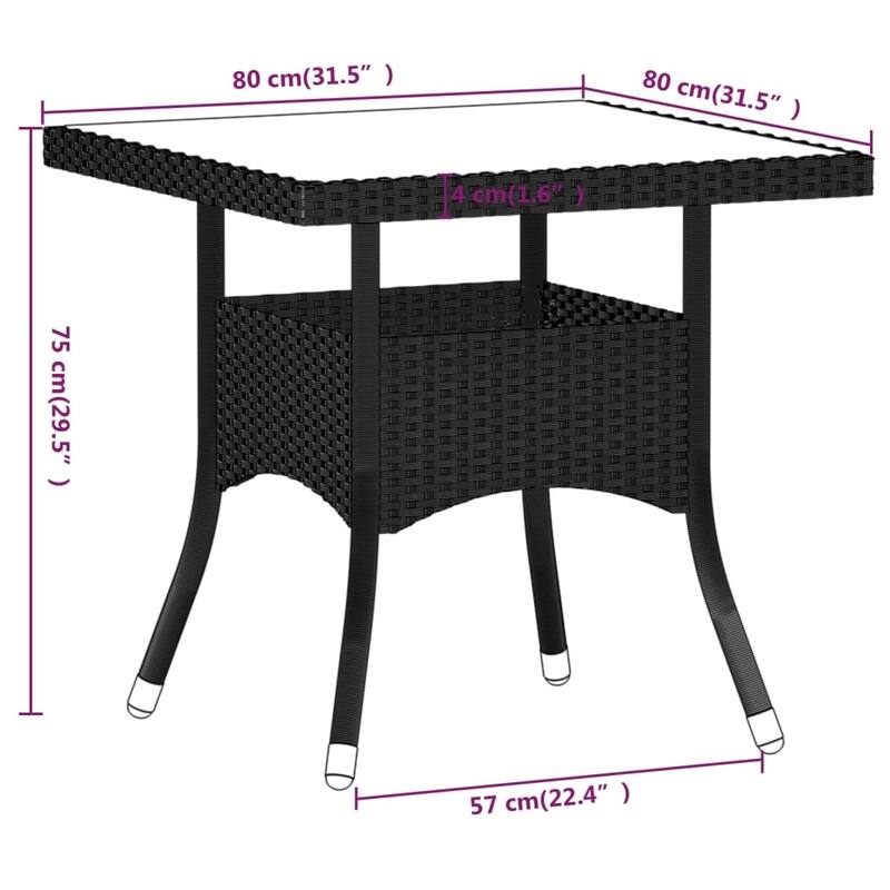 vidaXL Garden Dining Set Black Poly rattan Small Breathable Design - 31.5 x 31.5 x 29.5