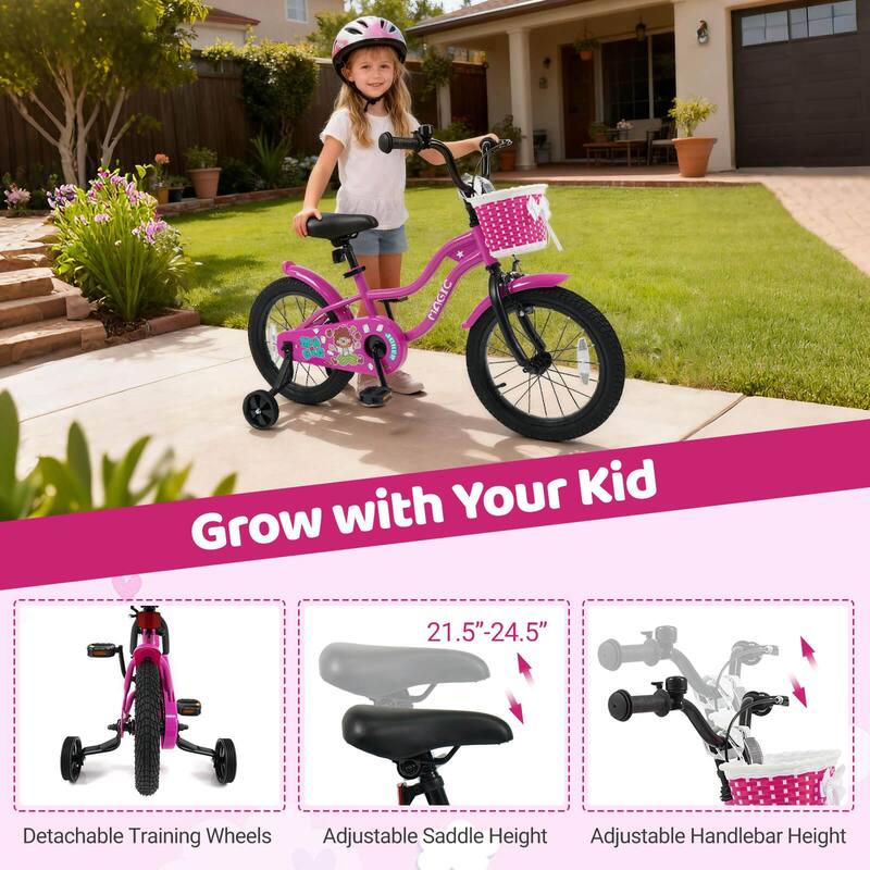 Costway 12”/14”/16”/18” Kids Bike with Training Wheels, Basket, Hand & - See Details