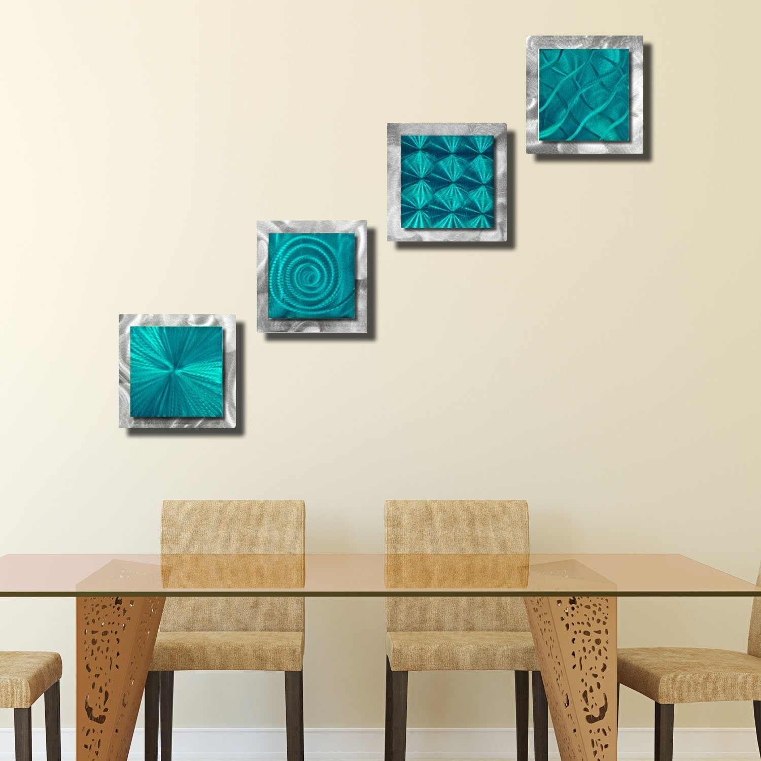 Statements2000 Teal Blue Silver Metal Wall Art Accent Sculpture Decor By Jon Allen Set Of 4 4 Squares Teal Overstock 19495059