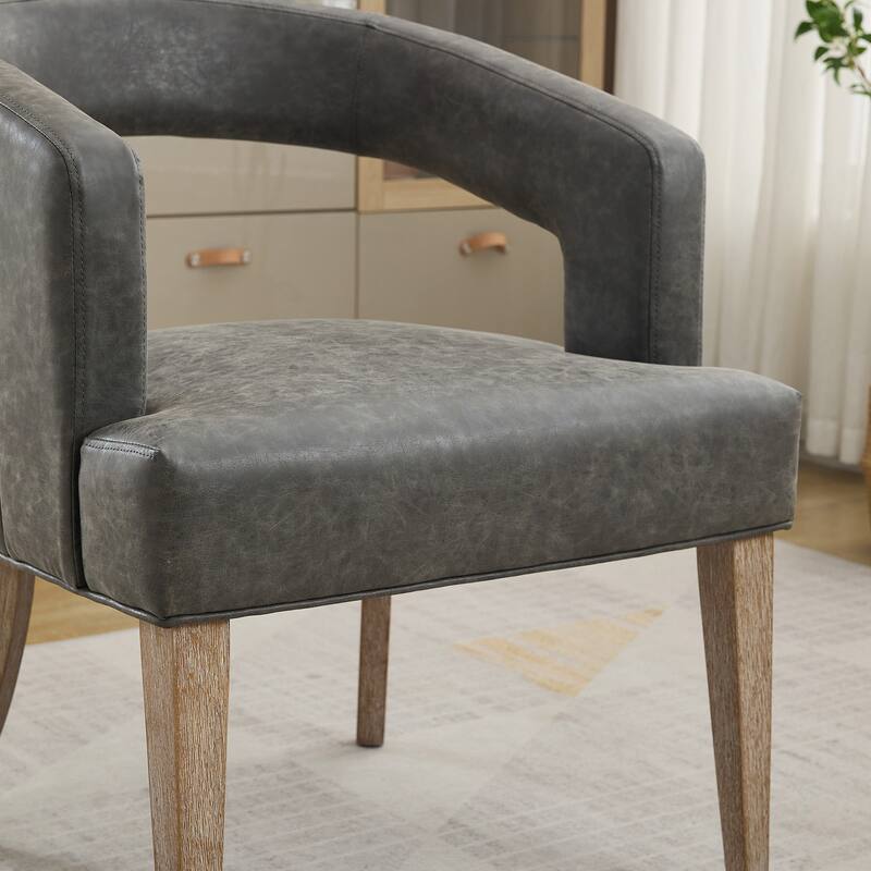 PU Modern Barrel Accent Chair with Wooden Legs, High-Density Sponge Cushion, and Open Back Design