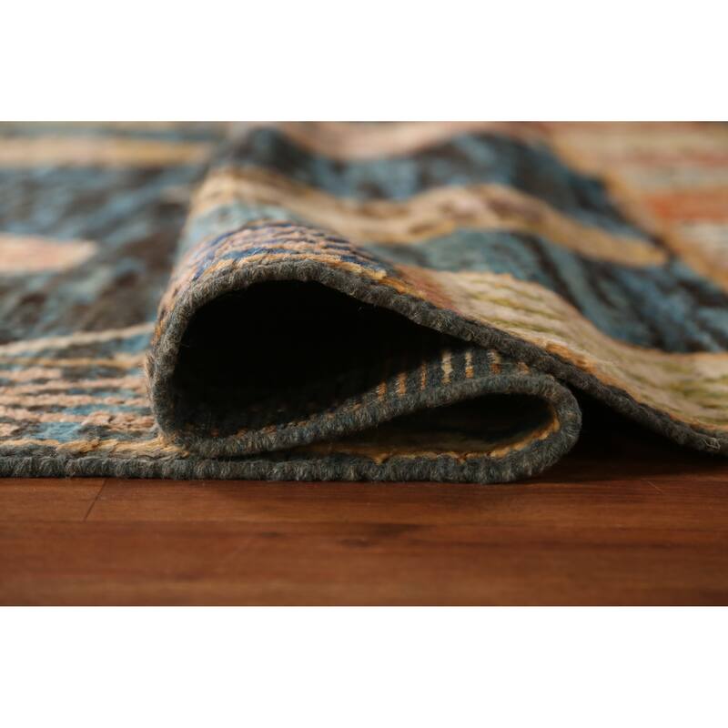 Blue Moroccan Oriental Area Rug Handmade Wool Carpet - 6'8" x 9'7"