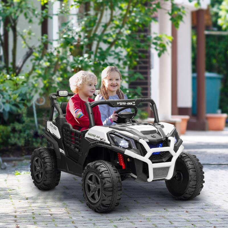 Qaba 24V Dual Motor Kids Ride-On Car, 2 Seater, Parental Remote, 3 Speed, LED Lights, White