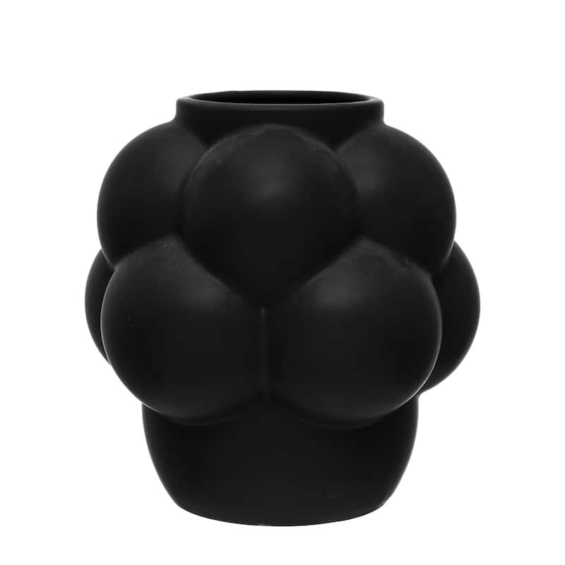 Stoneware Vase with Raised Dots and Matte Finish - 8.1"L x 8.1"W x 8.3"H - Black